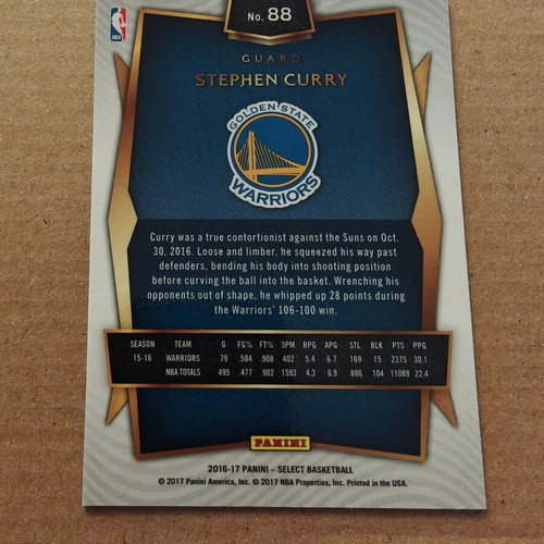 Stephen Curry Panini Select 2016-17 No. 88 card like new