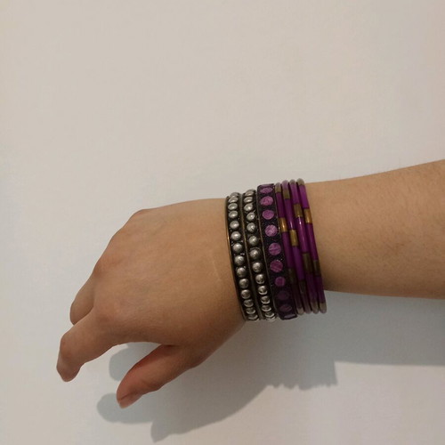 Bracelet set used, pack of 7, purple and gold-silver