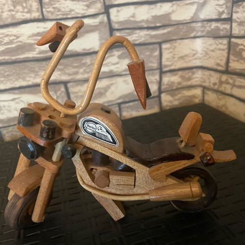 Decorative wooden handmade motorcycle like new, vintage 13x8 cm