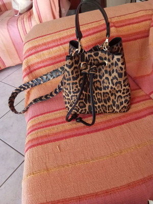 Leopard Print Bucket Bag shoulder and hand, like new