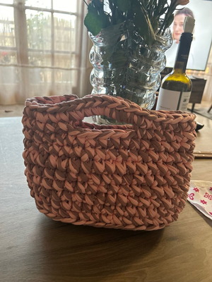 Woven handbag new, mini shopper bag in brown and pink