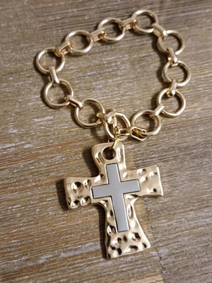 Two-tone women's stainless steel cross bracelet with thick chain new