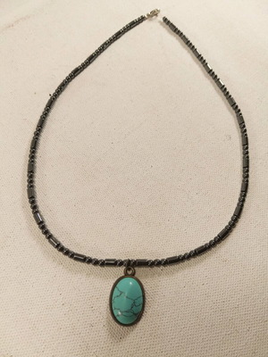 Hematite necklace with turquoise 45 cm like new