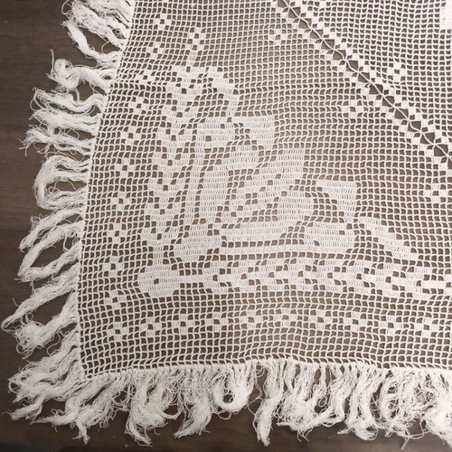 Crocheted tablecloth with fringes new, small 60cm x 60cm