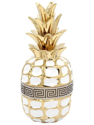 Ceramic decorative pineapple white gold with strass new Φ13Χ32 cm