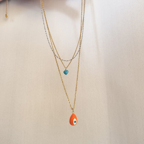 Women's necklace with eye and heart pendants