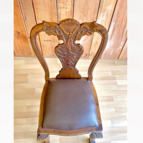 Antique handmade carved solid wood chair 1960, lion paw legs