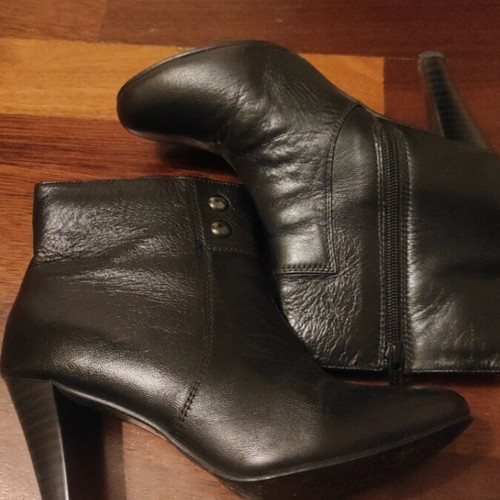 Elenross black leather women's ankle boots used, size 38, 8 cm heel