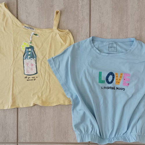 Evita cotton t-shirt set for girl 14 years like new, yellow and turquoise