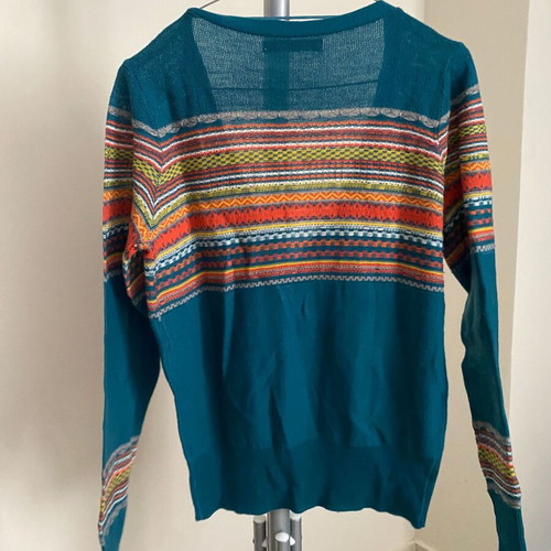 Pink Woman Teal Pattern Cardigan Medium used, colorful aztec knit