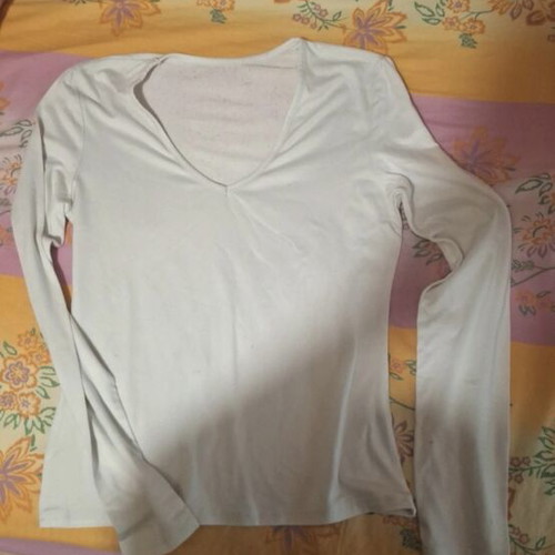 V line long-sleeve blouse used, white, one size