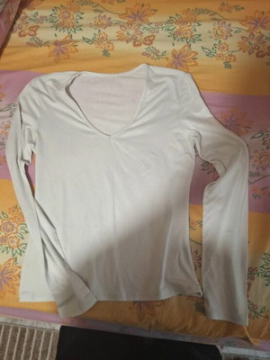V line long-sleeve blouse used, white, one size