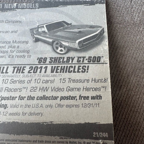 Hot Wheels 1969 Shelby GT-500 2011 like new