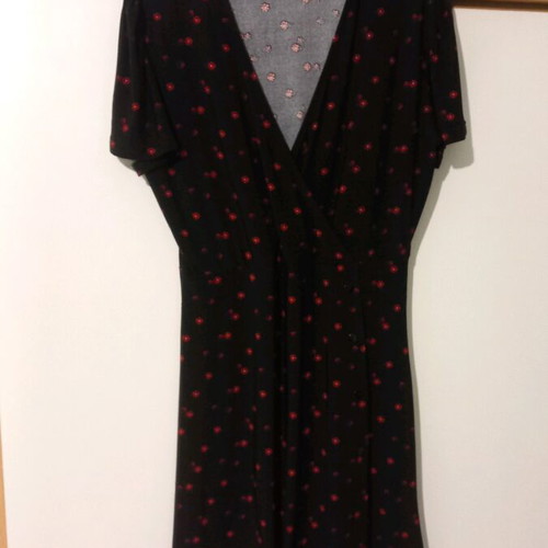 Black short dress with red flowers used