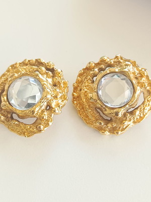 Vintage metal buttons gold with crystal set of 2 like new