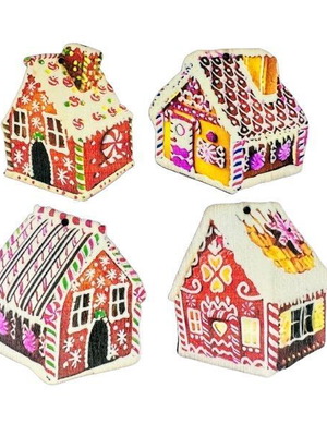 Wooden hanging Christmas ornaments set of 4 houses