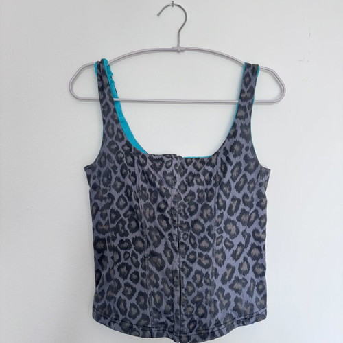 Vintage Leopard Bustier Corset used, size S/XS, grey-turquoise