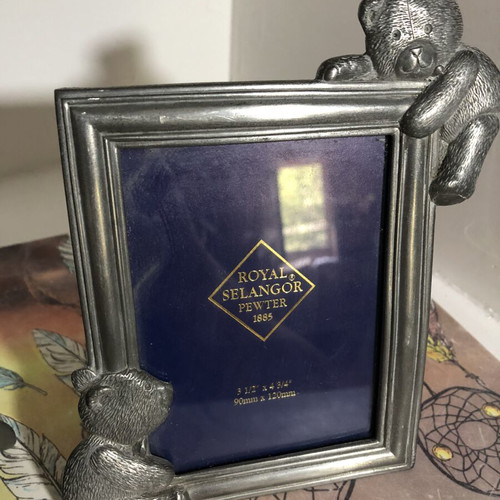 Royal Selangor pewter teddy bear photograph frames used, set of two