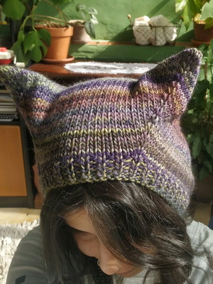 Handmade knitted bonnet brown multicolor new