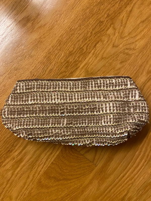 Vintage evening bag with beads used, brown and beige