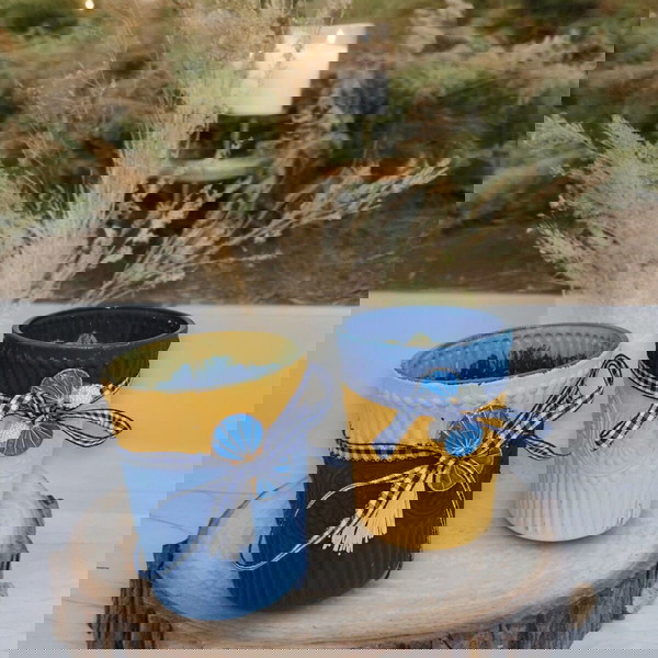 Γυάλινα Κηροπήγια Για Ρεσώ, Με Καλοκαιρινά Στοιχεία, Σε Μπλε-Μουσταρδί Αποχρώσεις!