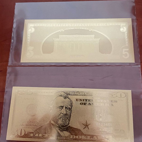 US Dollars in 23K Gold Foil new, set of 7 pieces