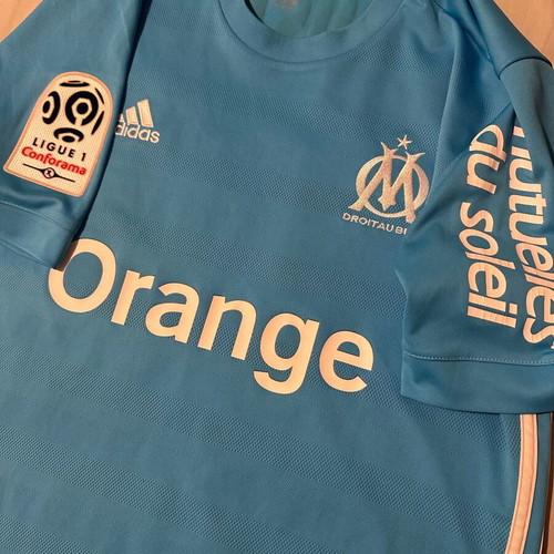 Luis Gustavo Marseille adidas jersey used, size L, Ligue 1 patches