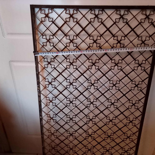Antique wrought iron grille 1880-1930 used, wooden double door