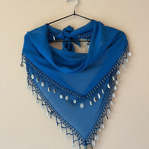 Summer waist scarf pareo blue with shells like new