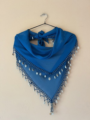 Summer waist scarf pareo blue with shells like new