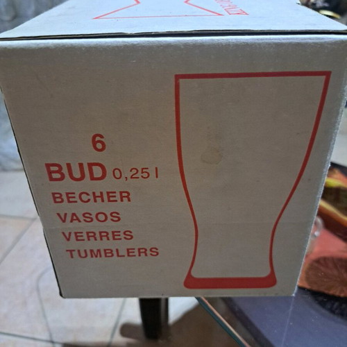 Bud beer glasses new, set of 4 glass 0.25L