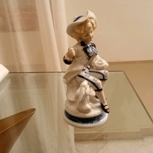 Italian porcelain vintage figure of old man with wine jug and pipe used