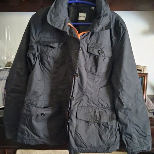 Windbreaker jacket like new with integrated hood unisex, black and orange, XL