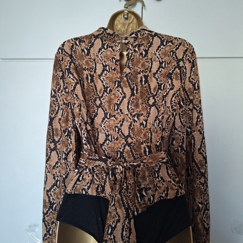 Animal Print Chiffon Long Sleeve Bodysuit Shein size medium, like new, brown