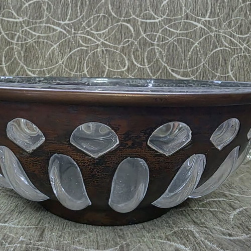 Large vintage bowl of bronze and glass like new