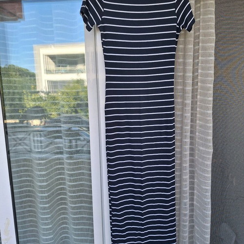 Asymmetric striped navy blouse like new, cotton