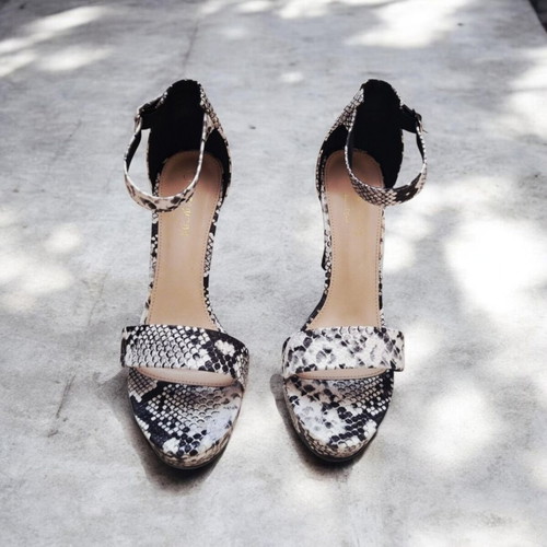 Snake print platform sandals, women's size 40, black and white