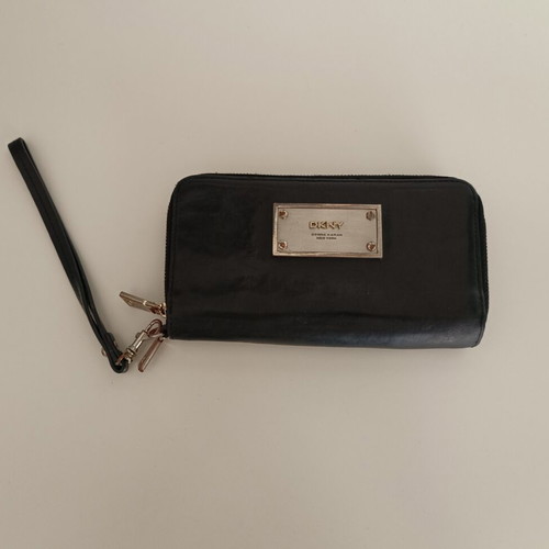 DKNY Large Leather Wallet used, black wristlet clutch