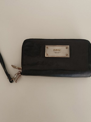 DKNY Large Leather Wallet used, black wristlet clutch