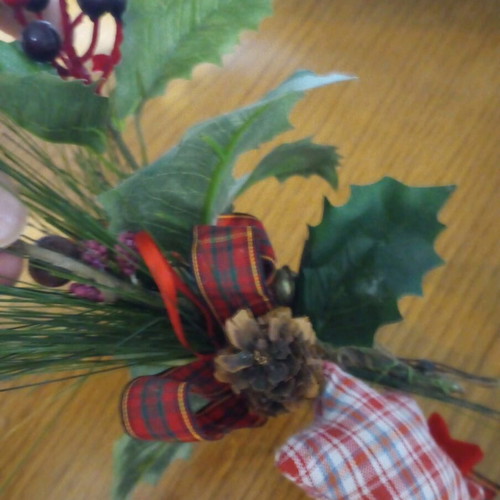Christmas decoration new with mistletoe branch, pinecone and fabric heart