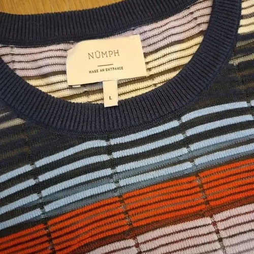 Nümph Gabriella SS Pullover fine-knit striped top, size L