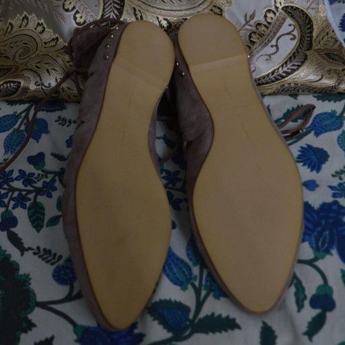 Zara suede-leather ballet lace-up flats new, dusty mauve pink, size 38