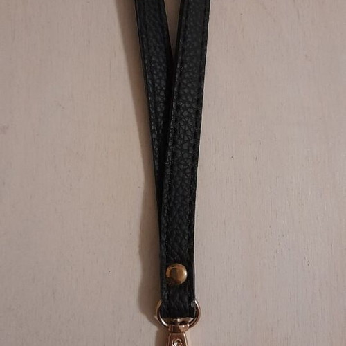Wrist bag handle new, black leatherette with gold hook