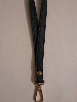 Wrist bag handle new, black leatherette with gold hook