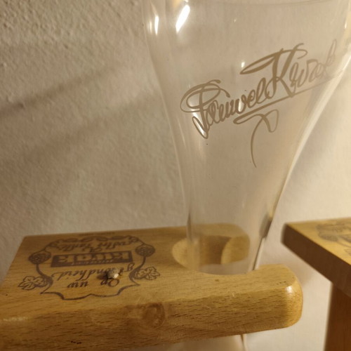 Pauwel Kwak Beer Glasses with Wooden Stands set of 2 like new, vintage style