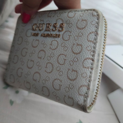Guess wallet used, white and gold