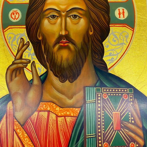 Christ Pantocrator icon handmade wooden new 15x21 cm