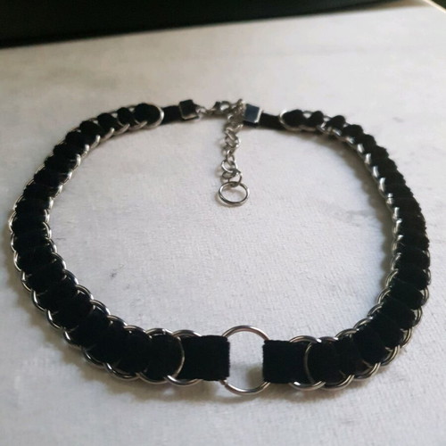 Black Velvet Chainmail Choker Stainless Steel O Ring Handmade