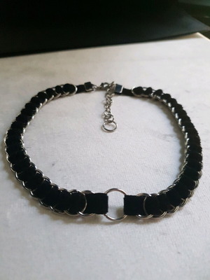 Black Velvet Chainmail Choker Stainless Steel O Ring Handmade