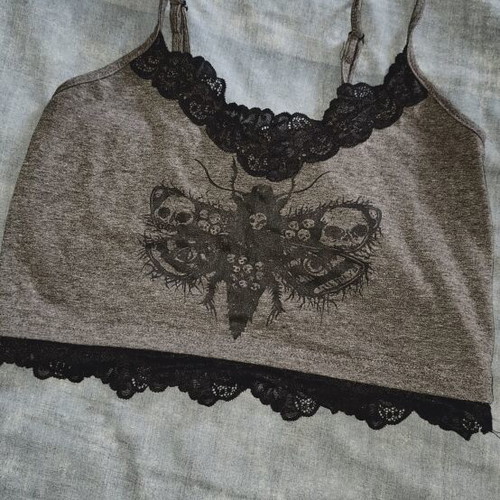 Whimsygoth Crop Top Shein new, black and grey, lace trimming